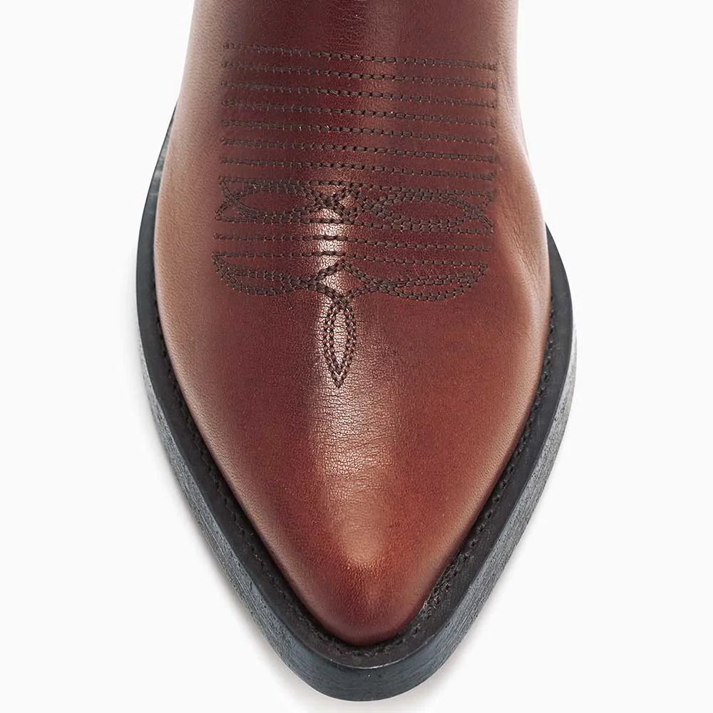 Maroon Pointed Toe Chunky Heel Cowgirl Boots with Ombre Stitching