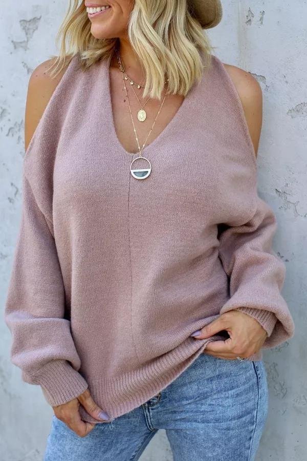 Womens Off-the-shoulder Knitted Sweater-Allyzone-Allyzone