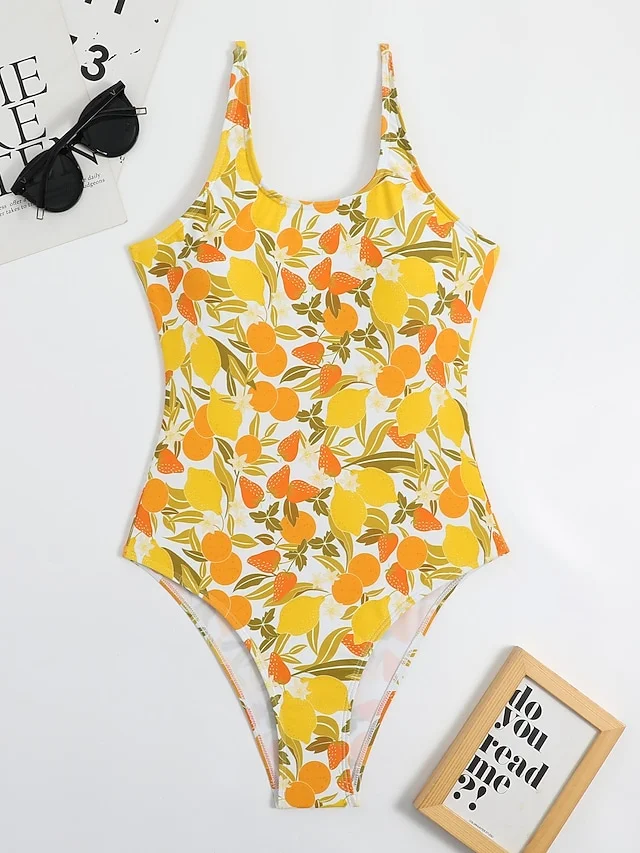Women's Swimwear One Piece Normal Swimsuit Printing Floral Yellow Blue Sky Blue Orange Green Bodysuit Bathing Suits Sports Summer | IFYHOME