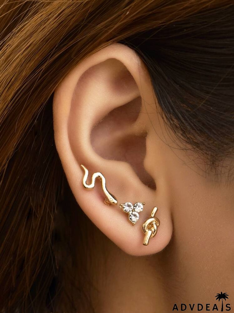 3pcs Rhinestone Decor Stud Earring
