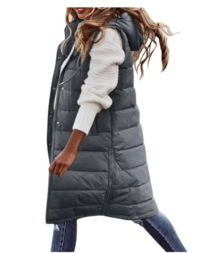 Brownm Brownm Casual Solid-Colored Hooded Sleeveless Sleeveless Vest Coat Q024