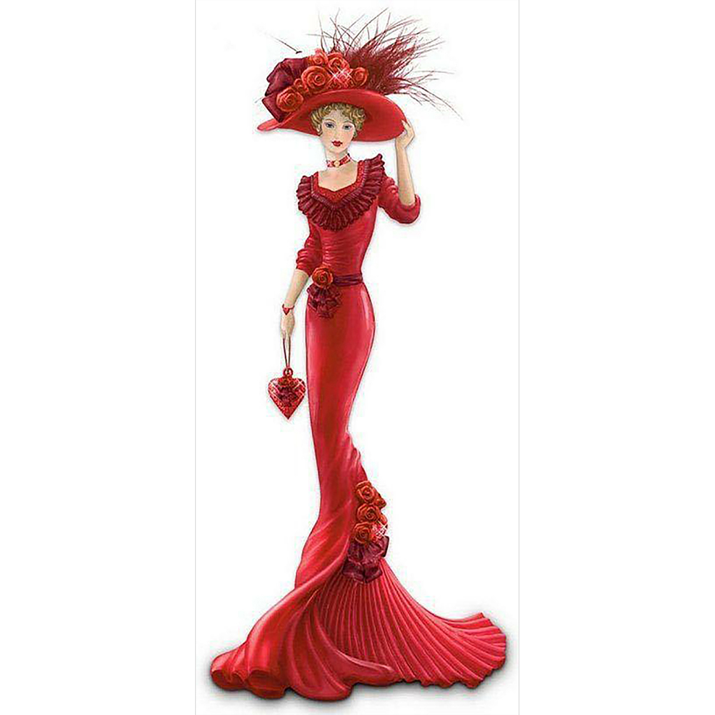 

30*60CM-Round Drill Diamond Painting-Red Dress Madam, 501 Original