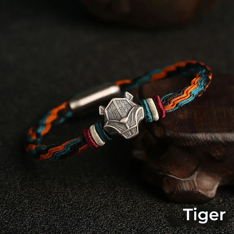 Handmade 999 Sterling Silver Year of the Dragon Chinese Zodiac Protection Colorful Reincarnation Knot Rope Bracelet