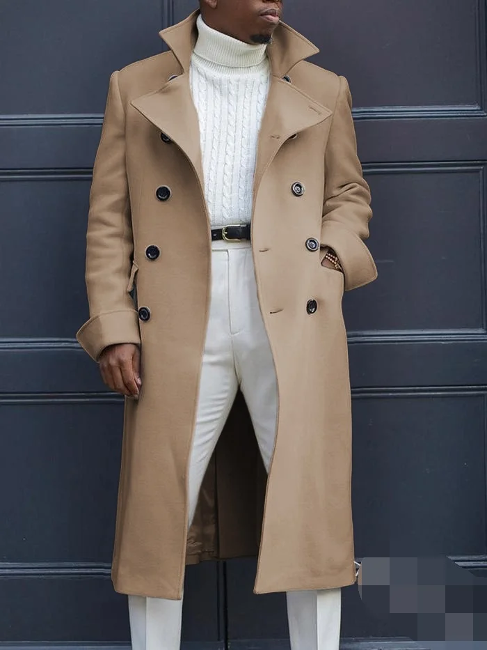Brownm Brownm New Fashion Solid Color Collar Long-Sleeved Gentleman Coat Autumn And Winter Loose Coat In The Long Wind Coat
