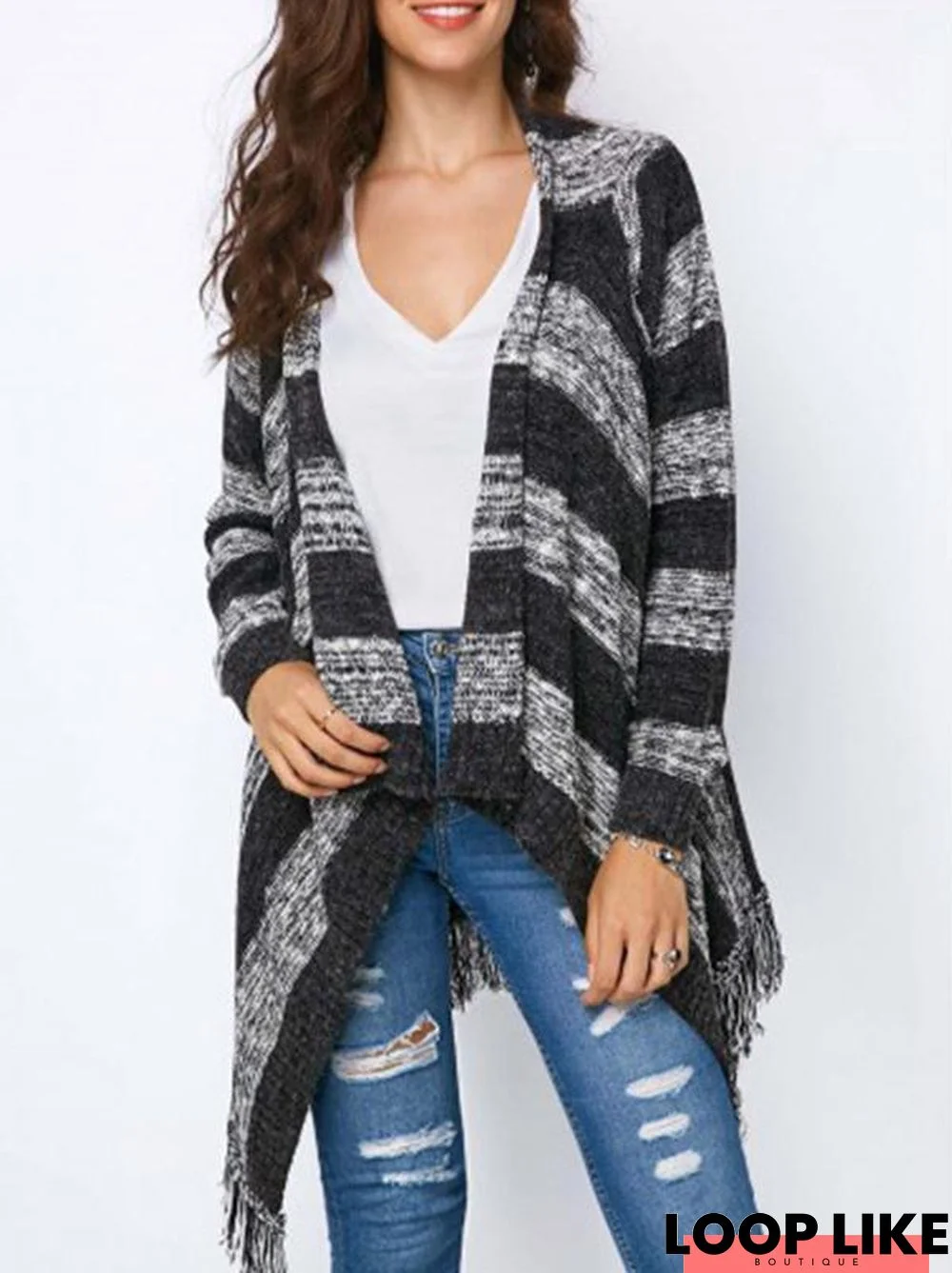 Fashion Knitting Tassels Striped Sweater