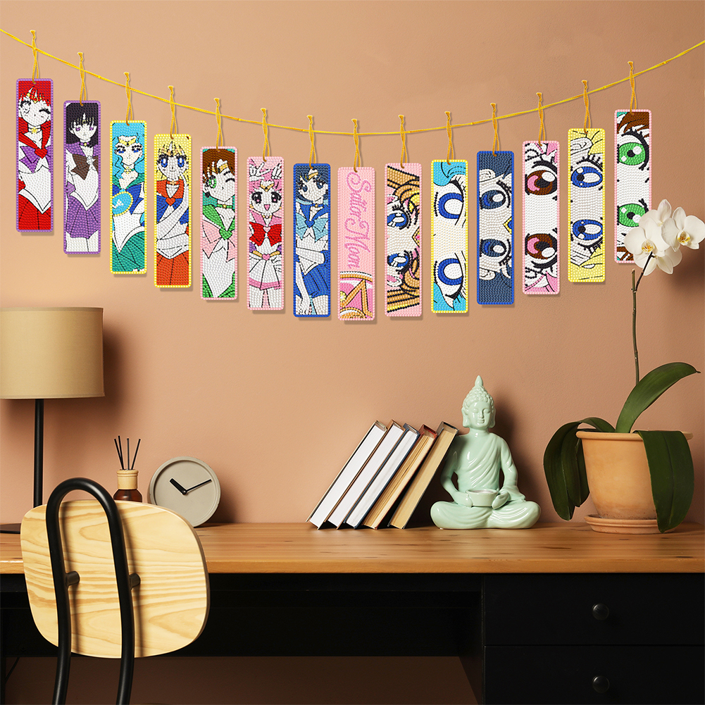 14 PCS Diamond Painting Bookmarks for Reading Lover(Pretty Guardian Sailor  Moon)