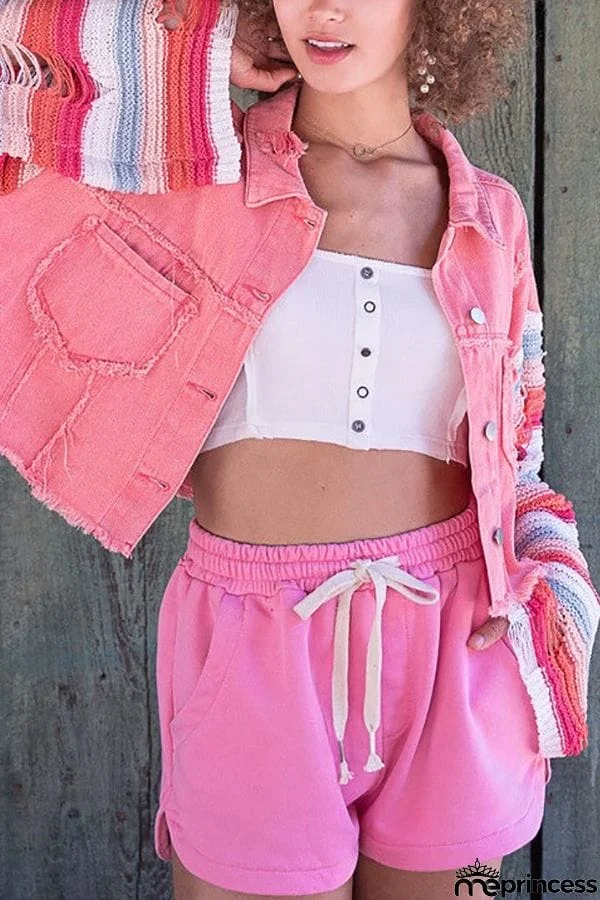 Crochet Sleeve Denim Crop Jacket