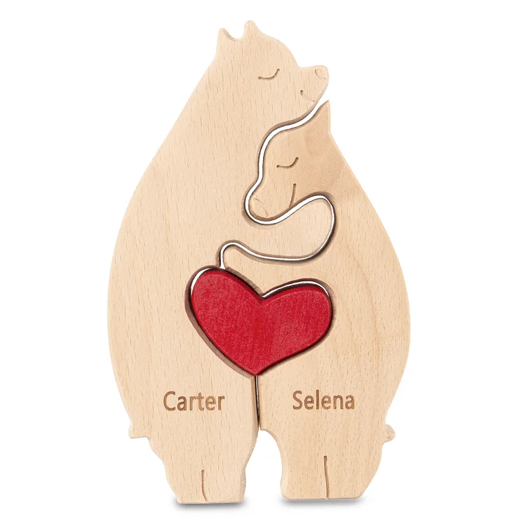 Personalized Wooden Animal Puzzle Custom 2 Names Puzzle Bear Hedgehog Elephant Hug Ornament Gifts for Family Couple