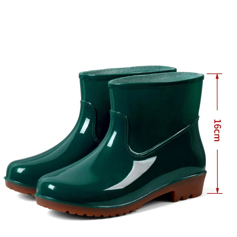Miaoguan Short Rain Boots Women's  Low-Cut PVC Beef Tendon Platform Solid Color Work Shoes Waterproof Rain Boots Thick Bottom 41
