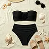 White High-Waisted Bikini Set with Rose Detail, Stretchy Cotton Blend Swimwear for Beach & Pool by Inlyline