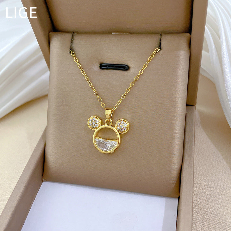 Necklace Earrings Set With Full Diamonds And Hollowed-Out Mouse Head Personalized Banquet Earrings And Necklace Set