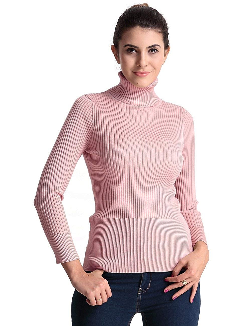 Women's Ribbed Turtleneck Long Sleeve Sweater Tops