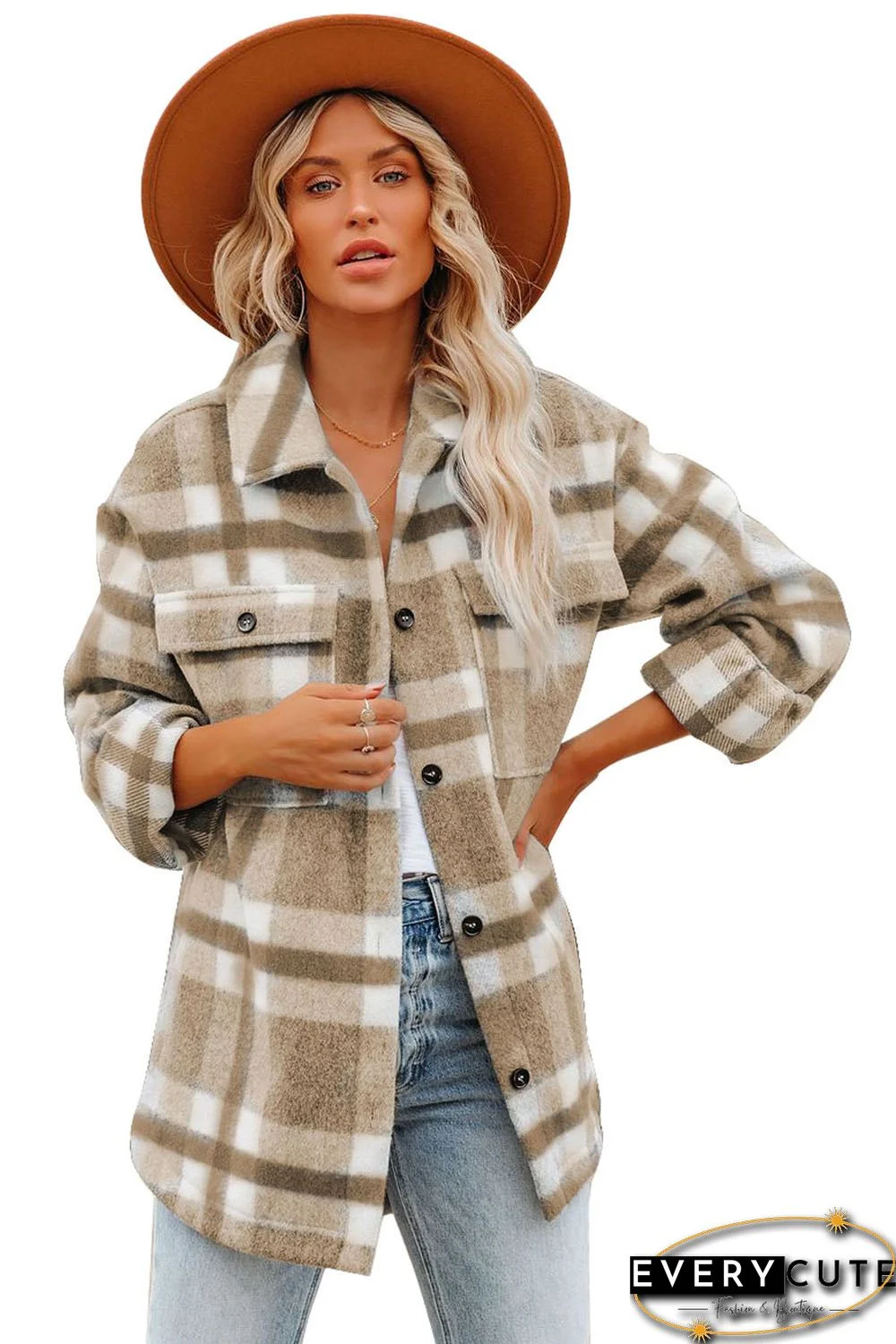 Plaid Print Pocket Women Shacket