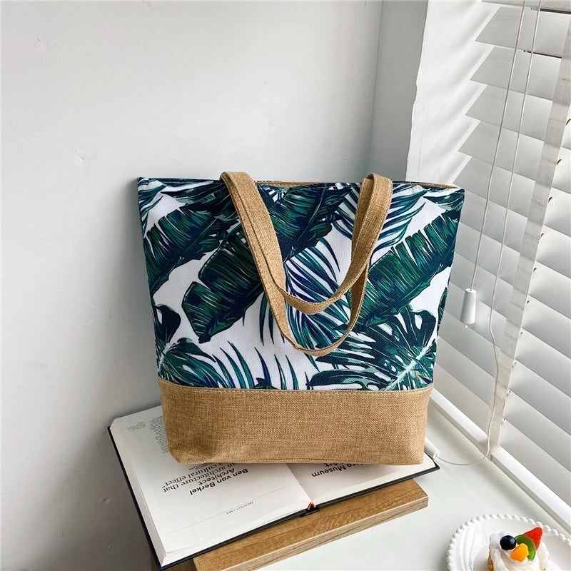 Women’s Large Canvas Tropical Vacation Open Shoulder Bag