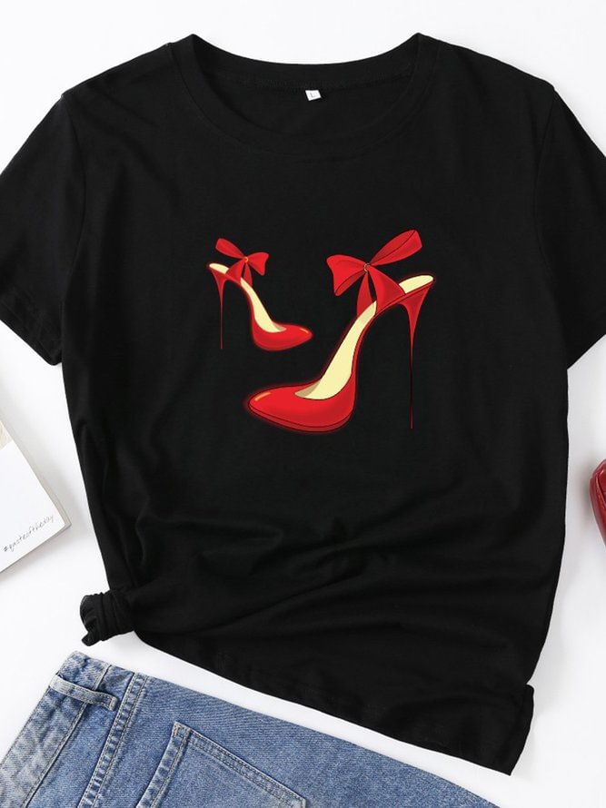 Crew Neck Casual Cartoon Cotton Shirts & Tops