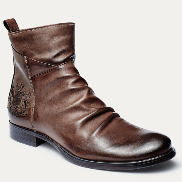 Badge Embroidery Side Zipper Men's Knight Men's Leather Boots