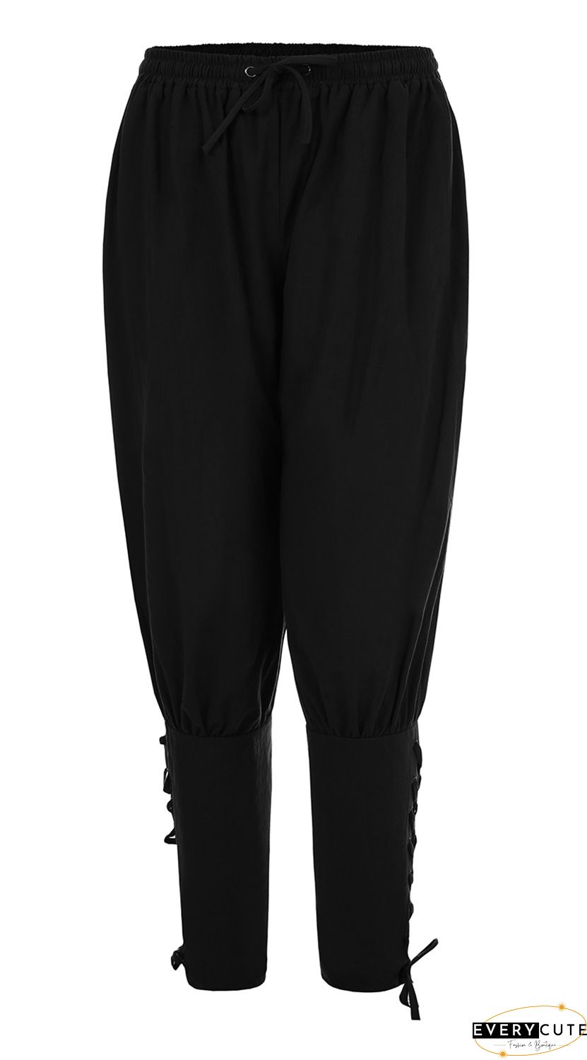 Pure Color High Waist Pockets Casual Lace up Pants