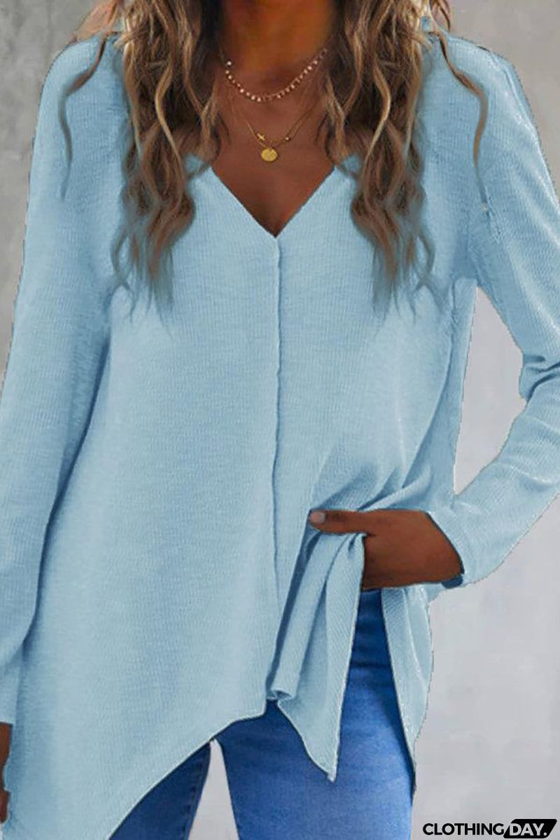 V Neck Irregular Long Sleeve T Shirt