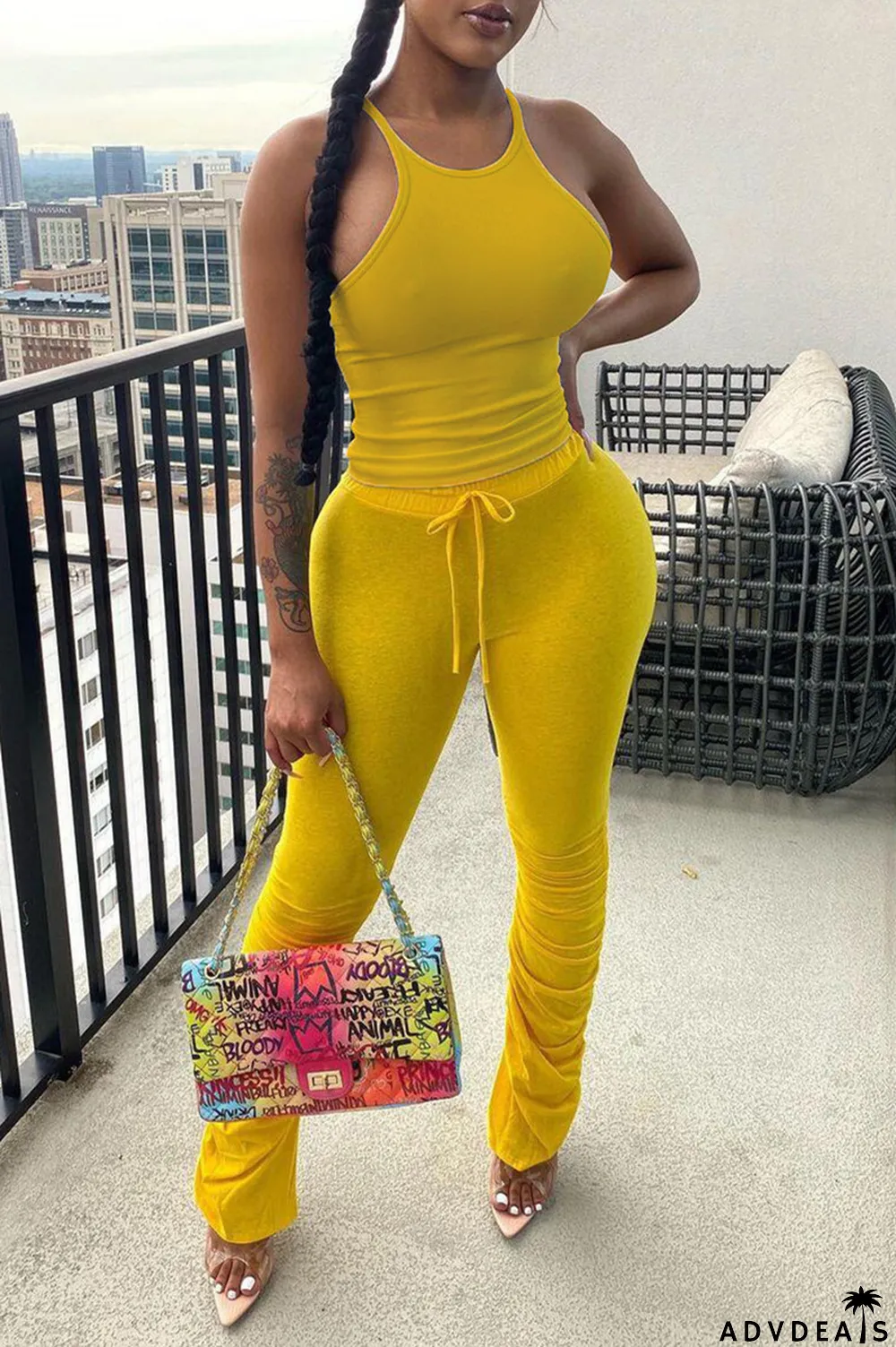 Light Purple Sexy Casual Solid Basic O Neck Sleeveless Two Pieces