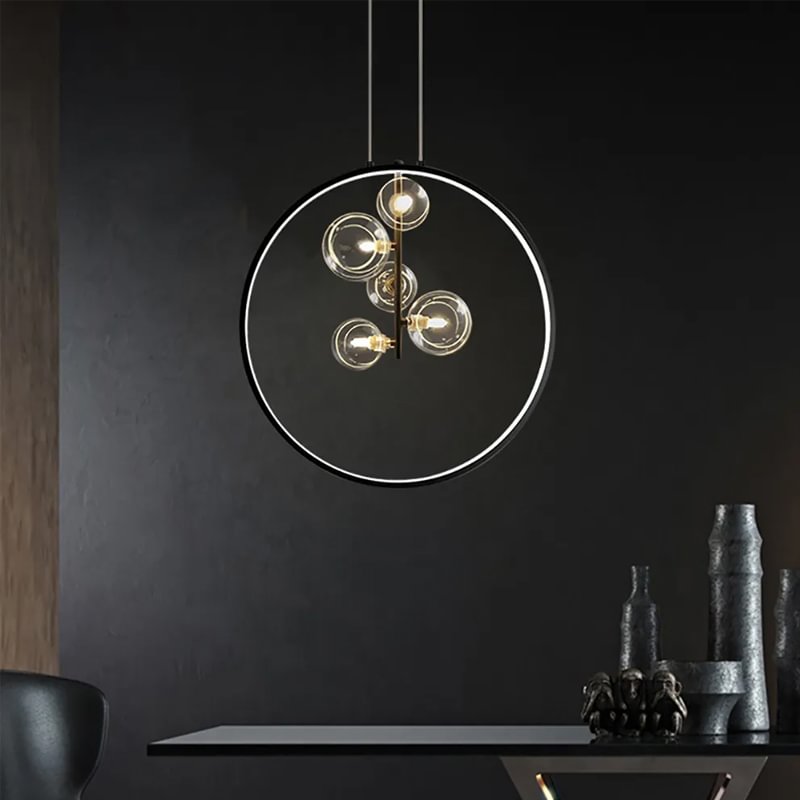 Bubi Modern 5-Light Black Kitchen Island  Glass Globe Light 