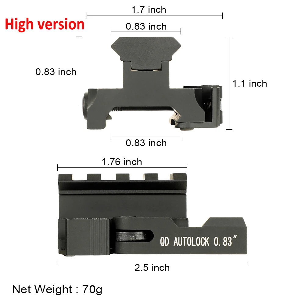 ohhunt® New Quick Release QD 20mm Picatinny Rail Adapter Height 0.5 0.75 0.83 inch 4 Slots Red Dot Sight Riser Mount 