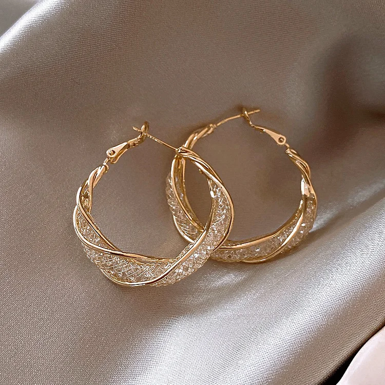 Fashion Gold Copper Crystal Hollow Out Circular Earrings