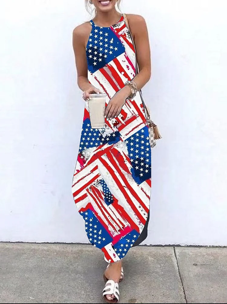 Women's Independence Day Themed American Flag Print Dress