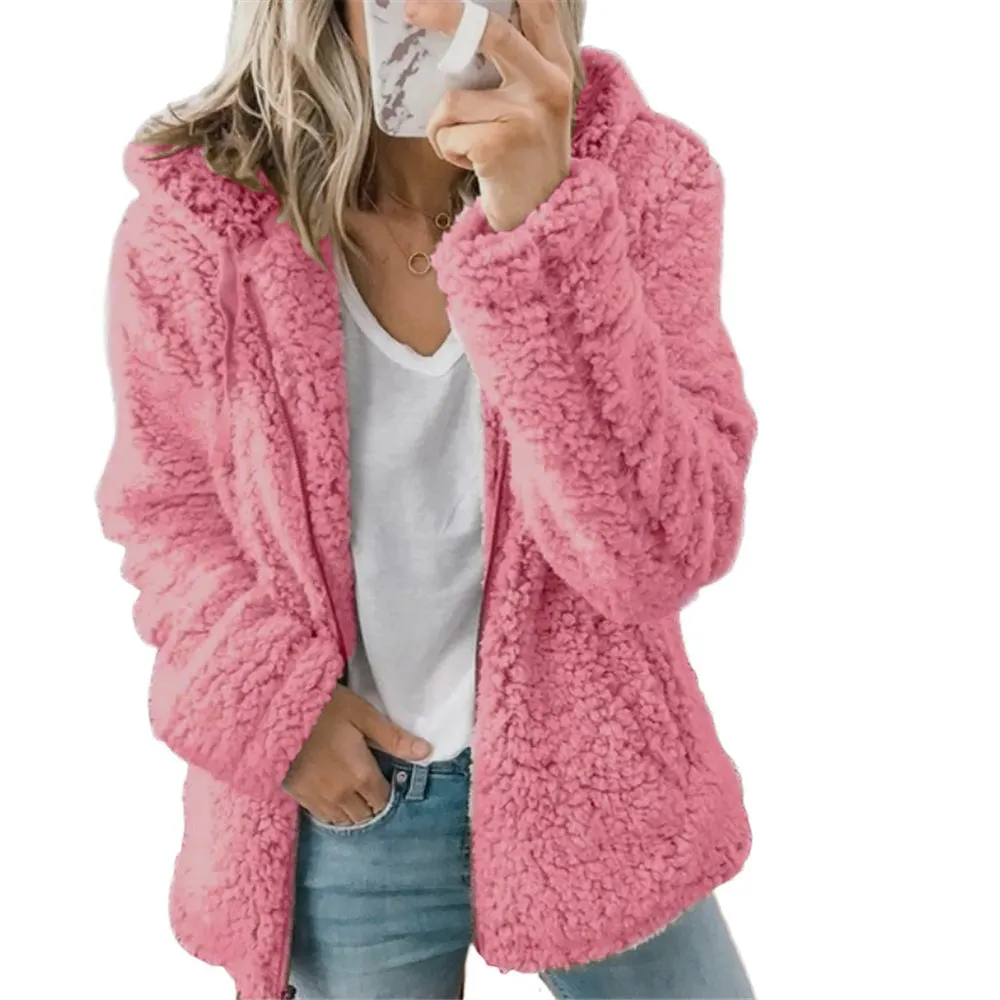 2021 new women's hooded woolen fleece autumn and winter jacket