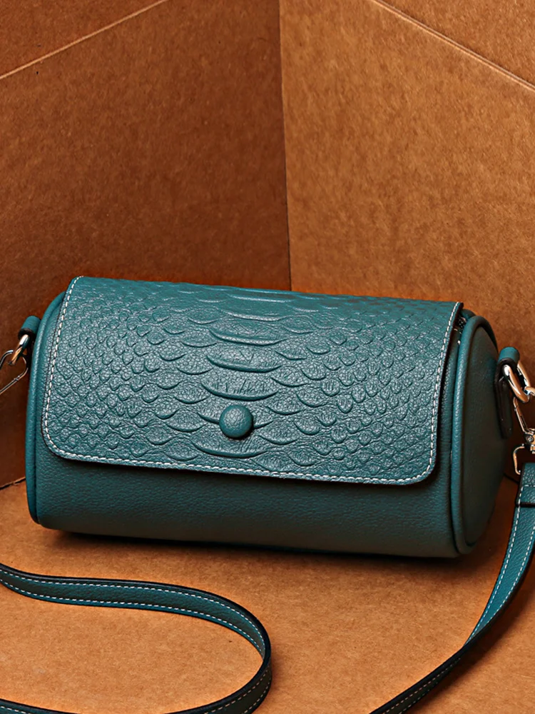 Unique Embossed Flap Cylinder Crossbody Bag