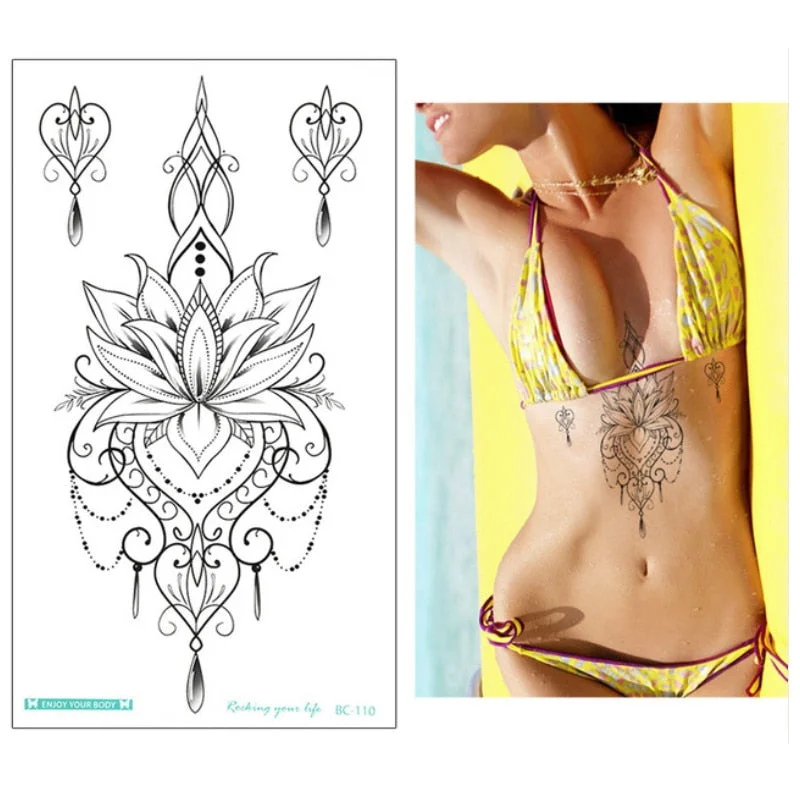 1Piece Temp Body Art Lower Back Temporary Tattoos Fantasy Fake Tattoo for Women Girls Adult Butterfly Flower Waterproof Stickers