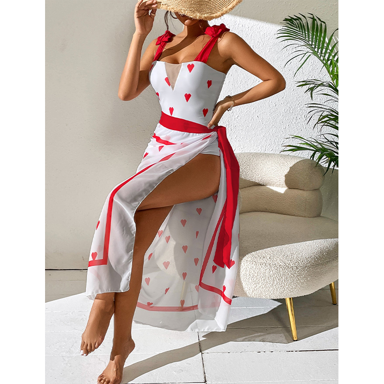 Lace up Printed One Piece Swimsuit and Sarong