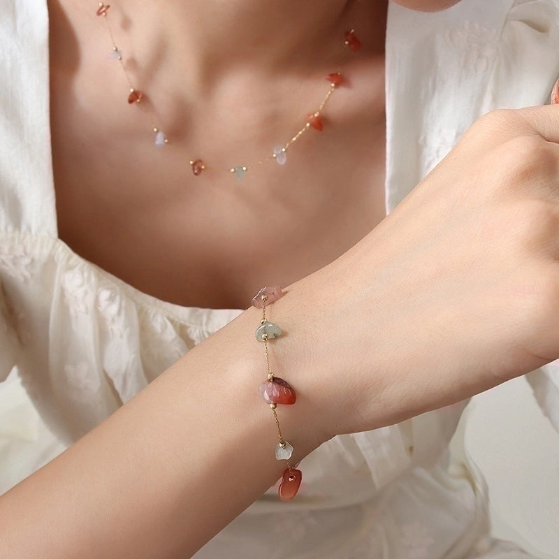 Minimalist Multicolor 304 Stainless Steel Natural Stone 18K Gold Plated Inlay Bracelets Necklace