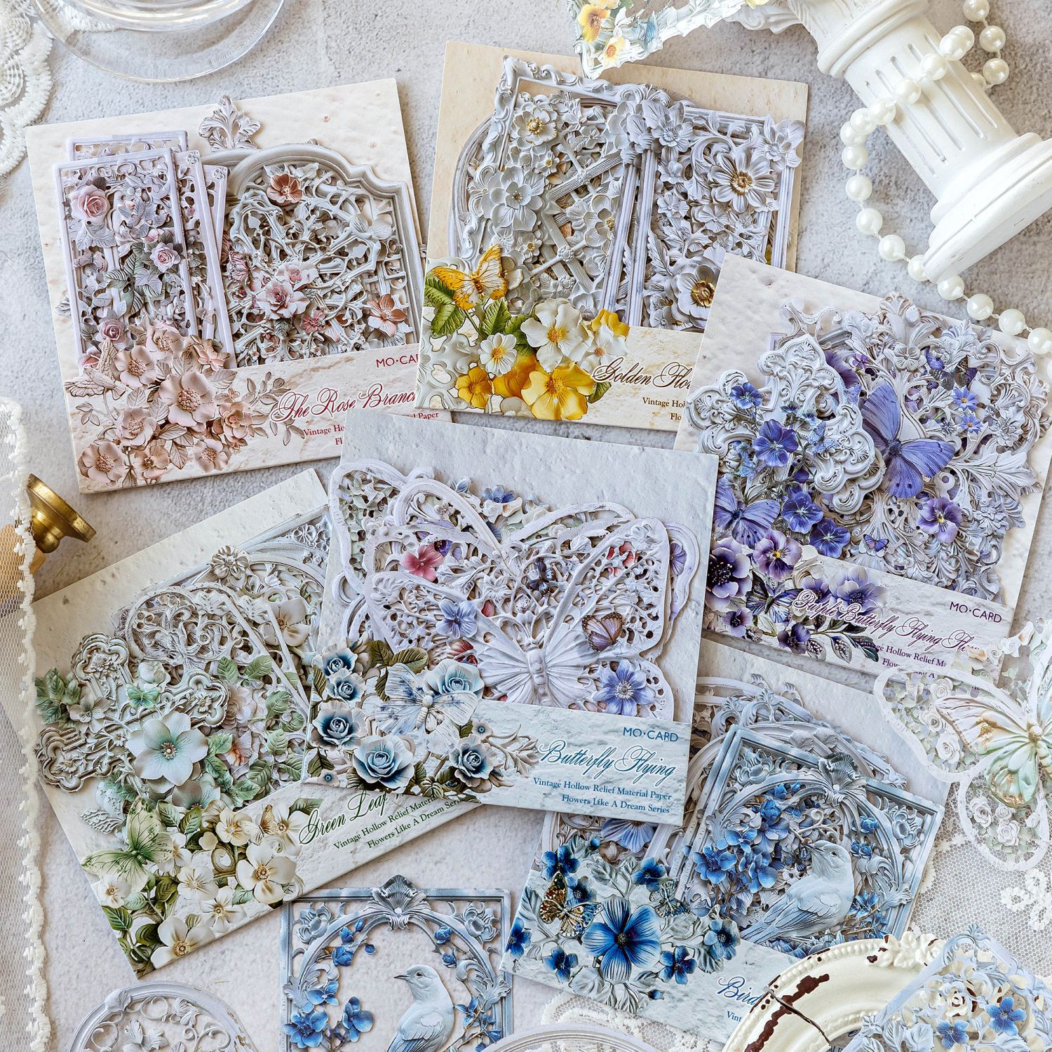 소재 종이 - 꿈처럼 아름다운 꽃 시리즈 빈티지 홀로우 나비 릴리프 조경