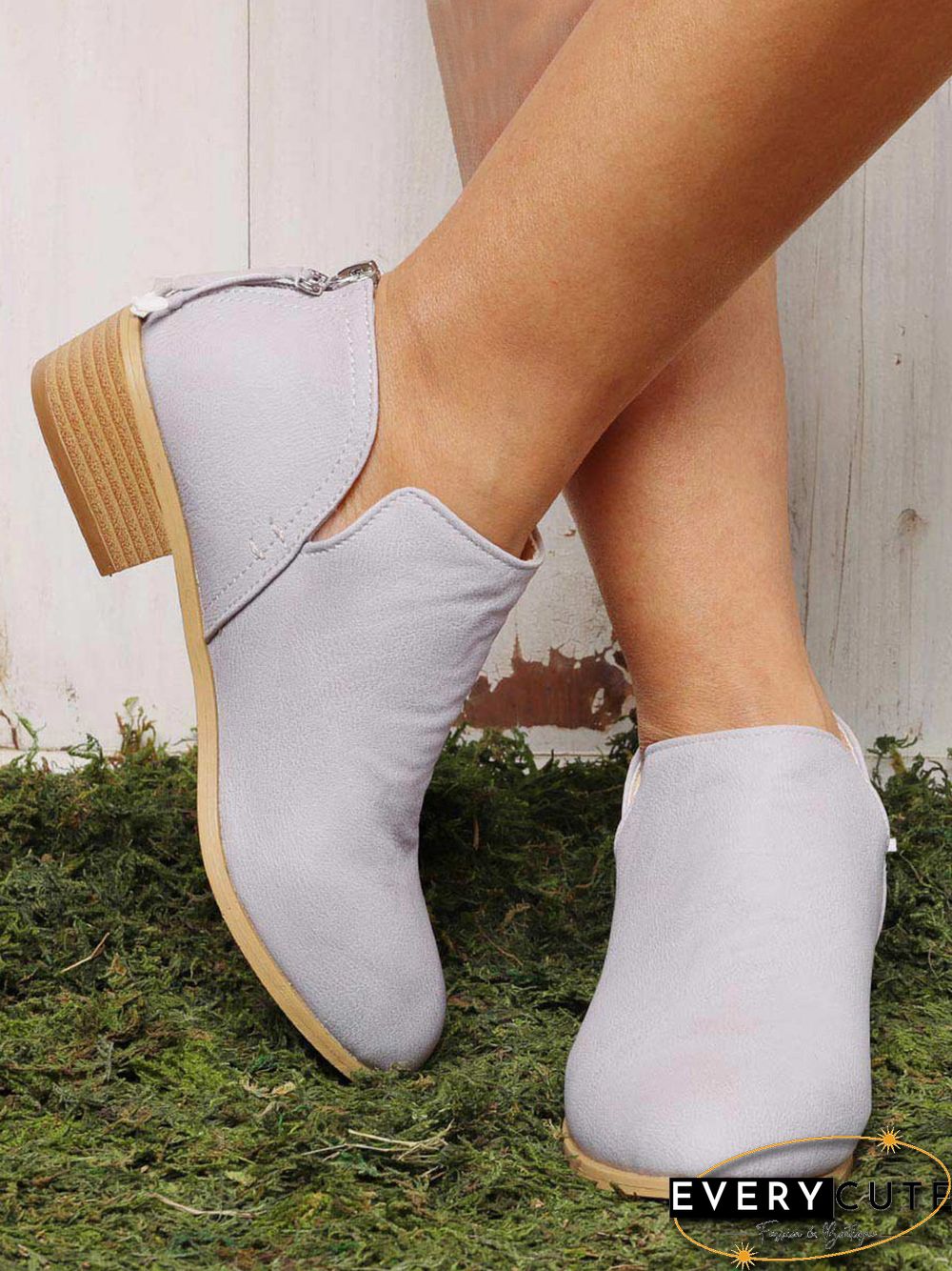 Pu Chunky Heel Zipper Pumps