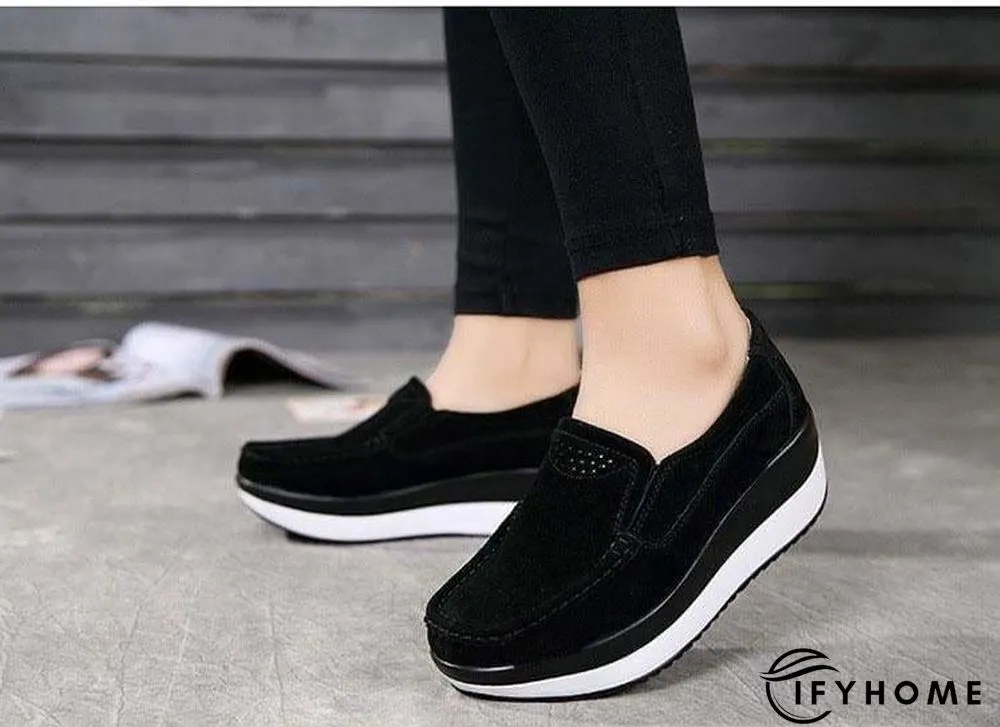 Women's Platform Loafers Flat Shoes Cow Suede Leather Moccasins Shoe | IFYHOME