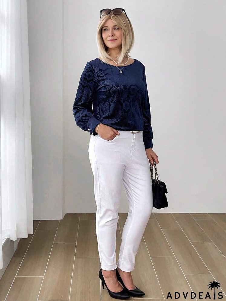 Women's Casual Floral Pattern Round Neck Long Sleeve Commuter T-Shirt, Autumn