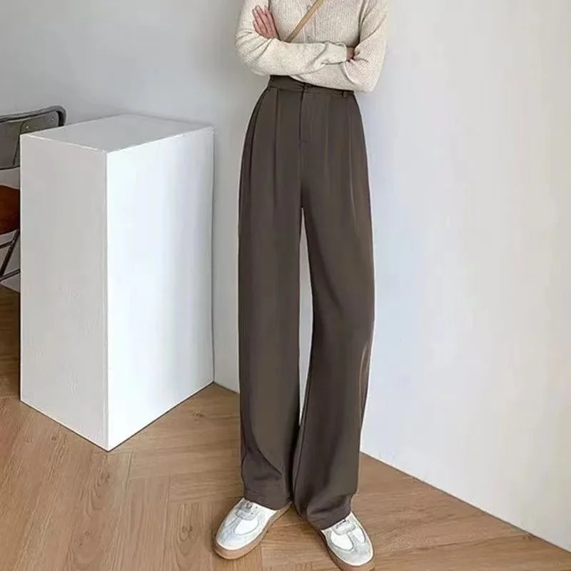 Athvotar Athvotar Pants Female Autumn 2024 New High Waist Pendant Straight Pear Shaped Pants Narrow Version Of The Floor Wide Leg Pants