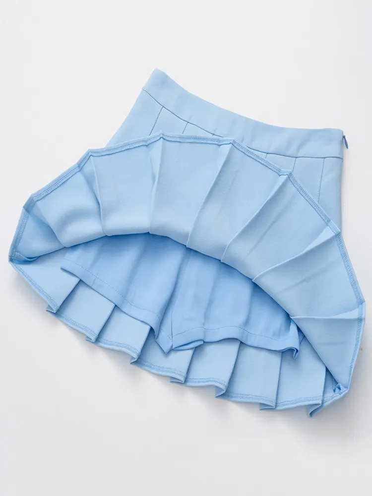 New Spring High Waist Ball Pleated Skirts Harajuku Denim Solid A-Line Sailor Skirt