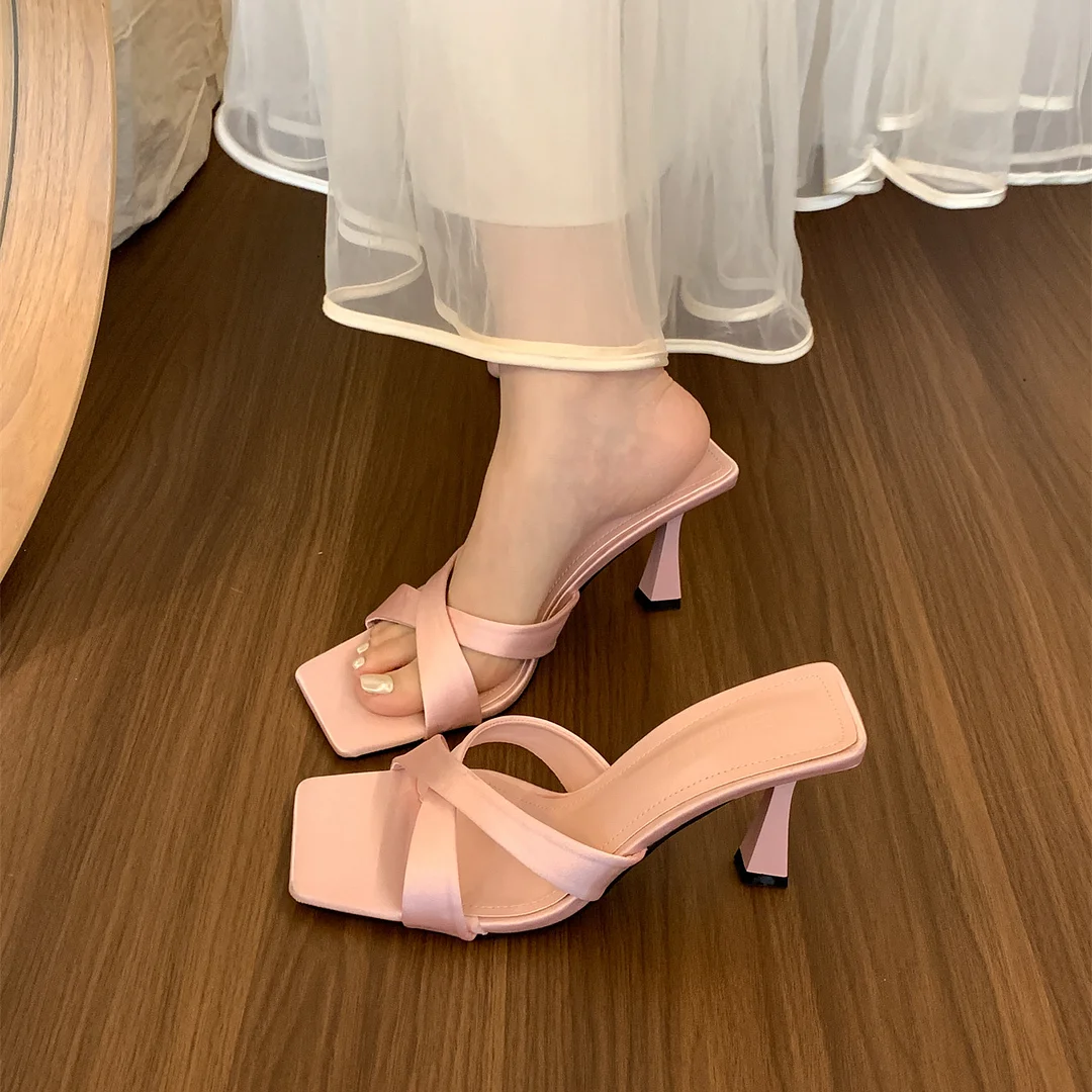 Breakj Breakj French-Style Dew And Cool Slippers Women In Summer Wearing Evening Style Temperament High-Heere Slippers