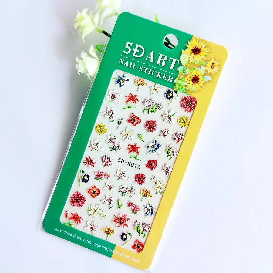 5D Butterfly Nail Sticker Engraved White Flower Sliders Embossed Lace Wedding Nail Art Design Monogram Decals Manicure Tools-Nail Inspo