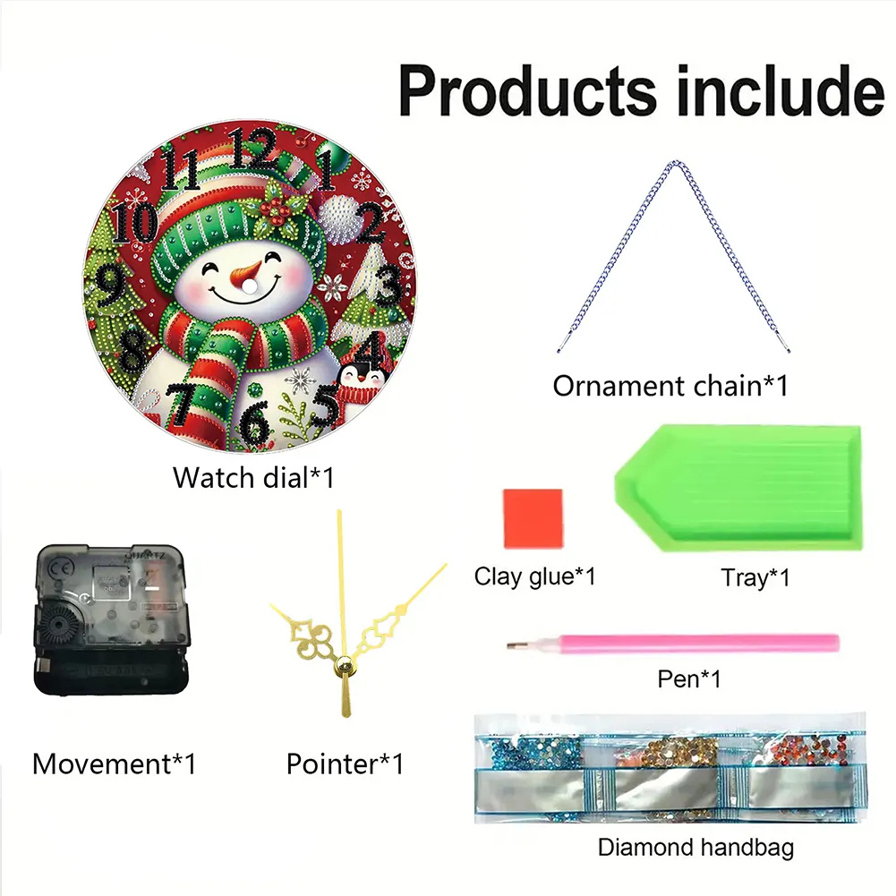 2D Flat DIY Xmas Diamond Painting Ornament with Clock Function Creative Craft