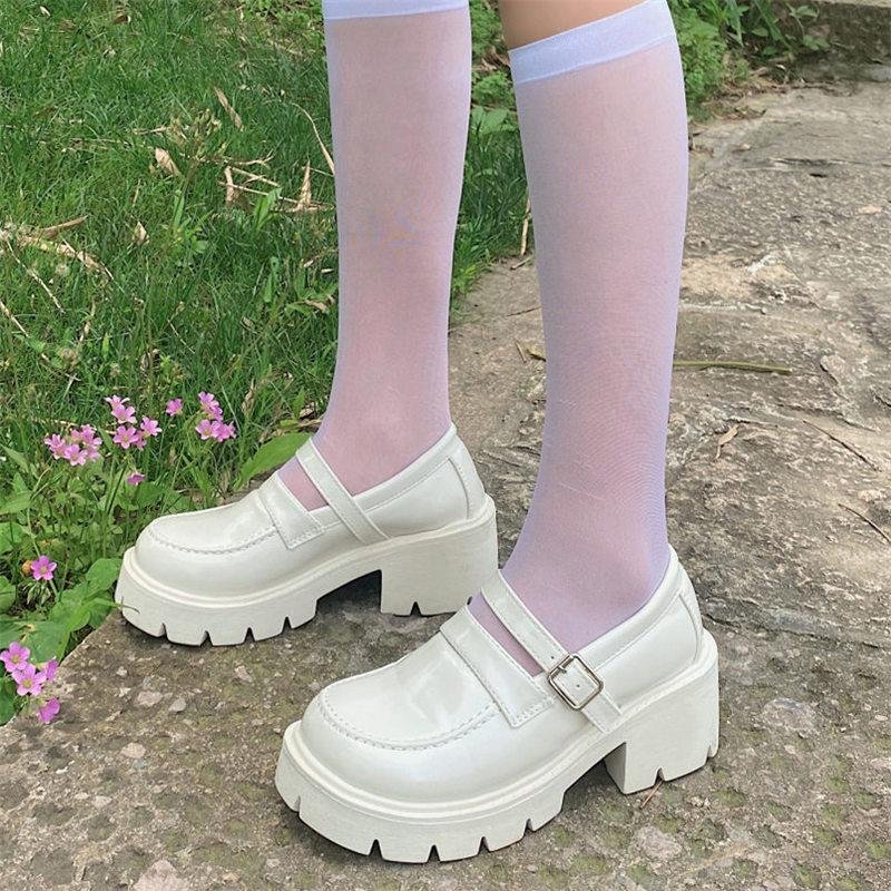 white Women Shoes Japanese Style Lolita Shoes Women Vintage Soft High Heel Platform shoes College Student Mary Jane shoes 2021 1118-1