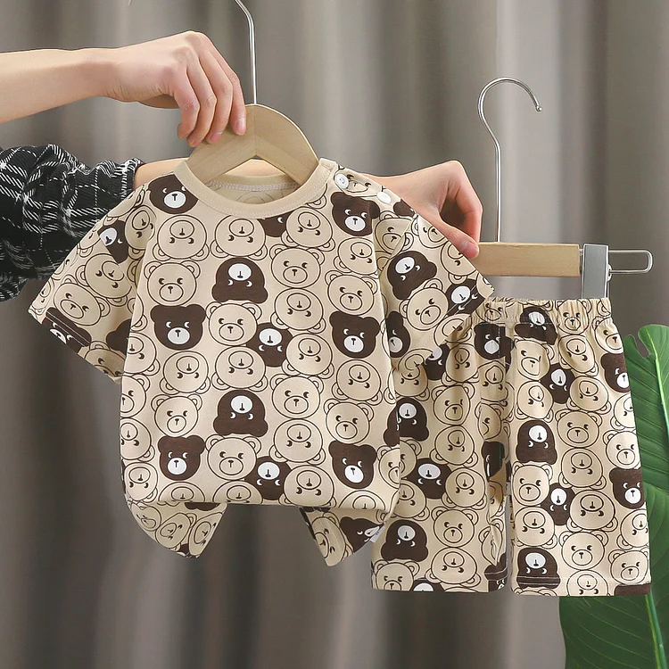 2025 New Style Boys' Pure Cotton T-Shirt and Shorts, Korean Style Girls' Baby Clothing