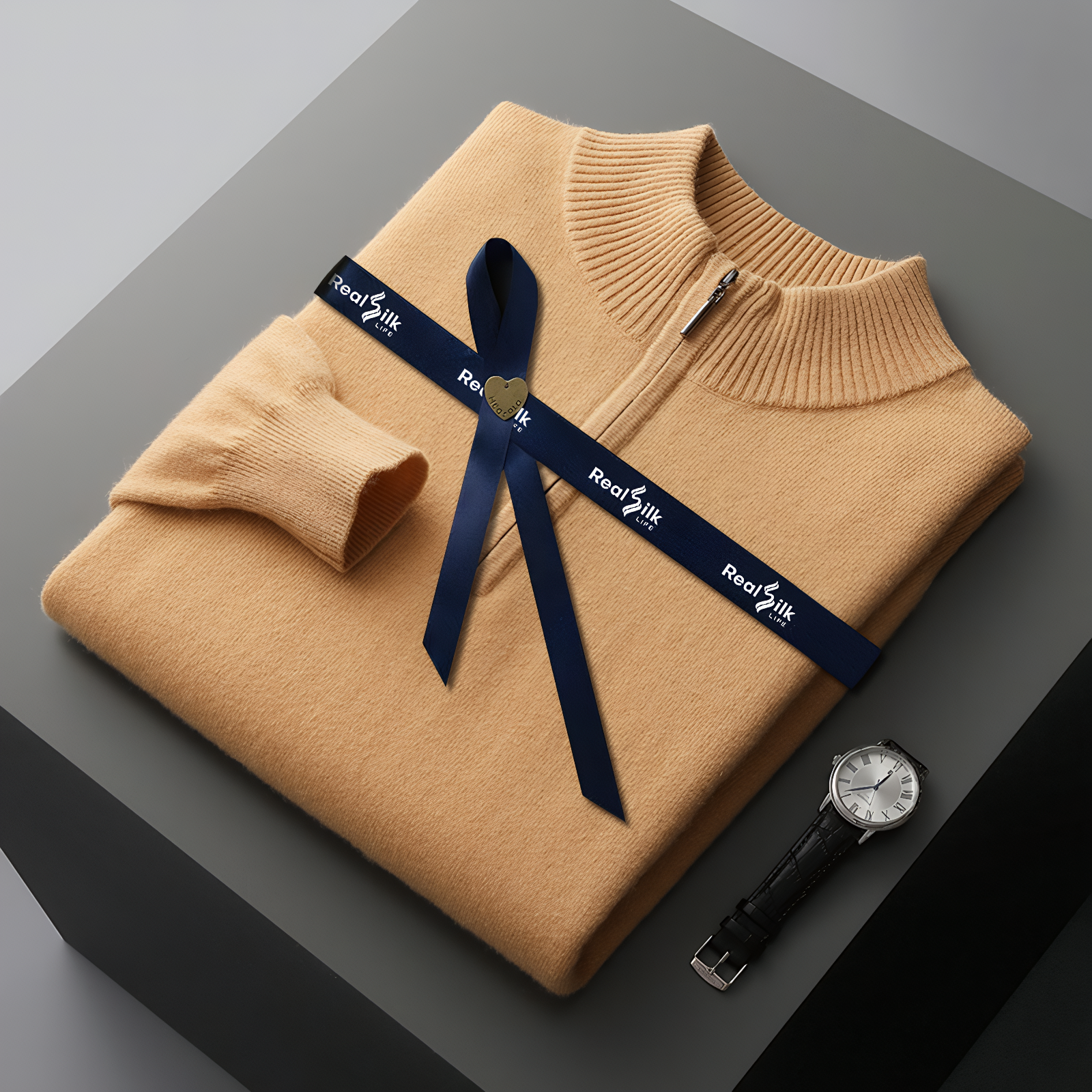 Zip Neck Solid Men's Cashmere Sweater  REAL SILK LIFE