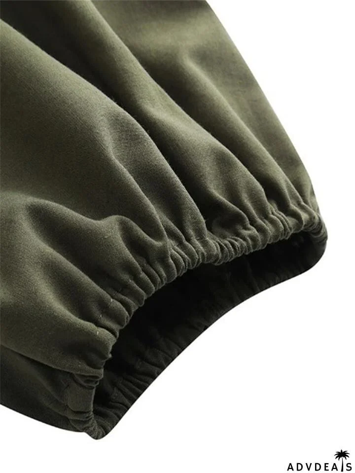 Casual Style Side Pocket Elastic Cuff Strappy Overalls