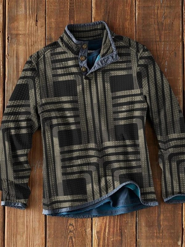 Men's Waffle Collar Printed Long Sleeve T-Shirt