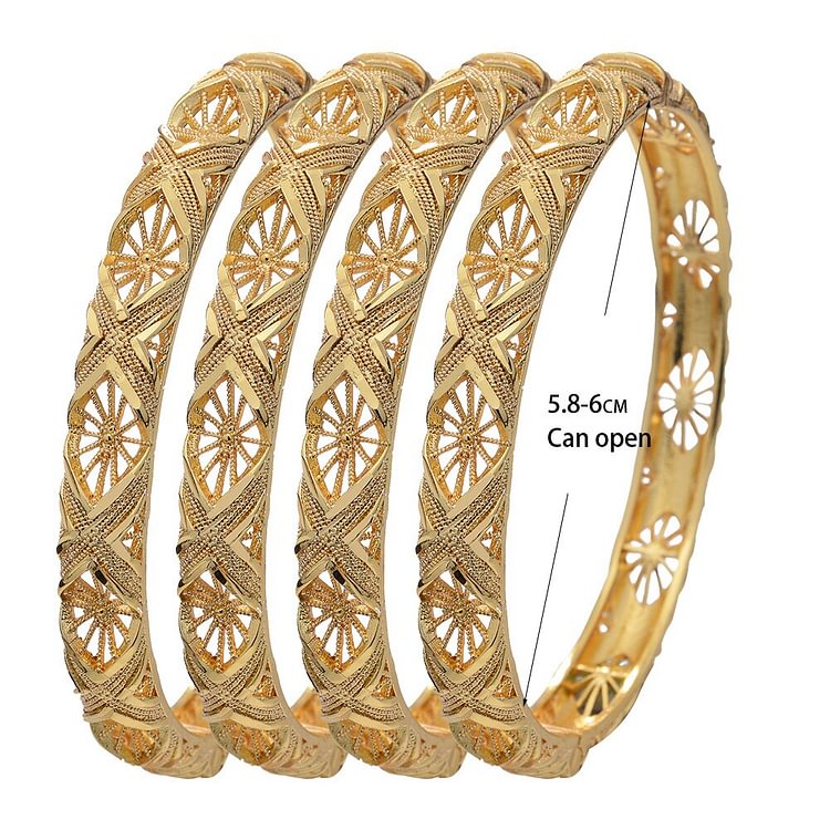 4Pcs Dubai 24k Gold Color Bangles For Women