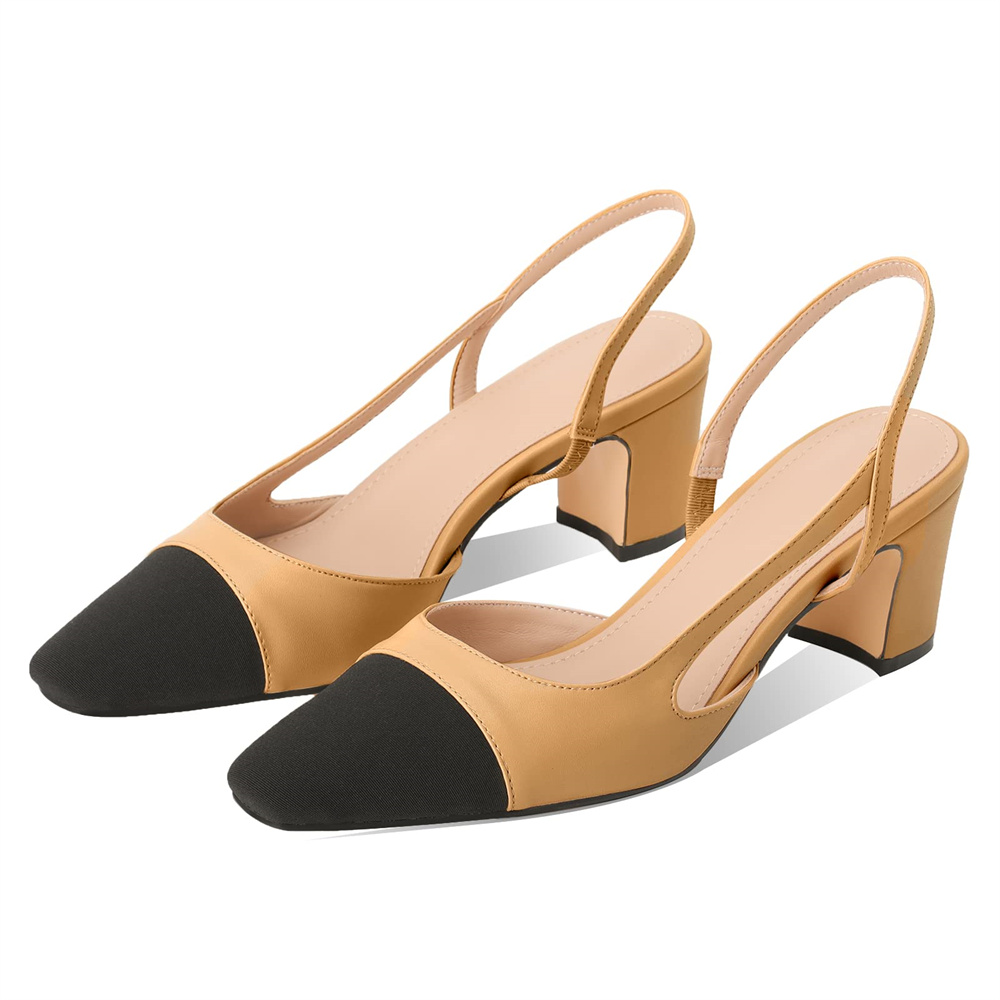 6.5cm/2.55'' Chunky Heels for Women Slingback Pumps Sandals Splicing Round Toe Casual Daily Wedding Pumps