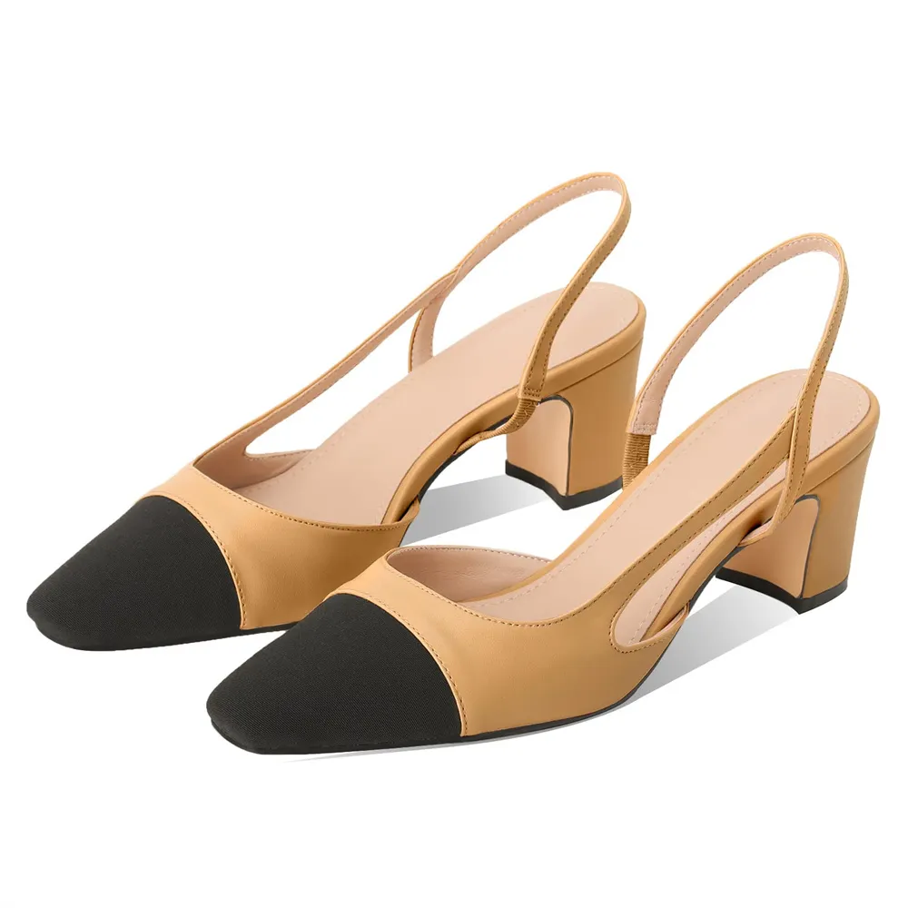 6.5cm/2.55'' Chunky Heels for Women Slingback Pumps Sandals Splicing Round Toe Casual Daily Wedding Pumps