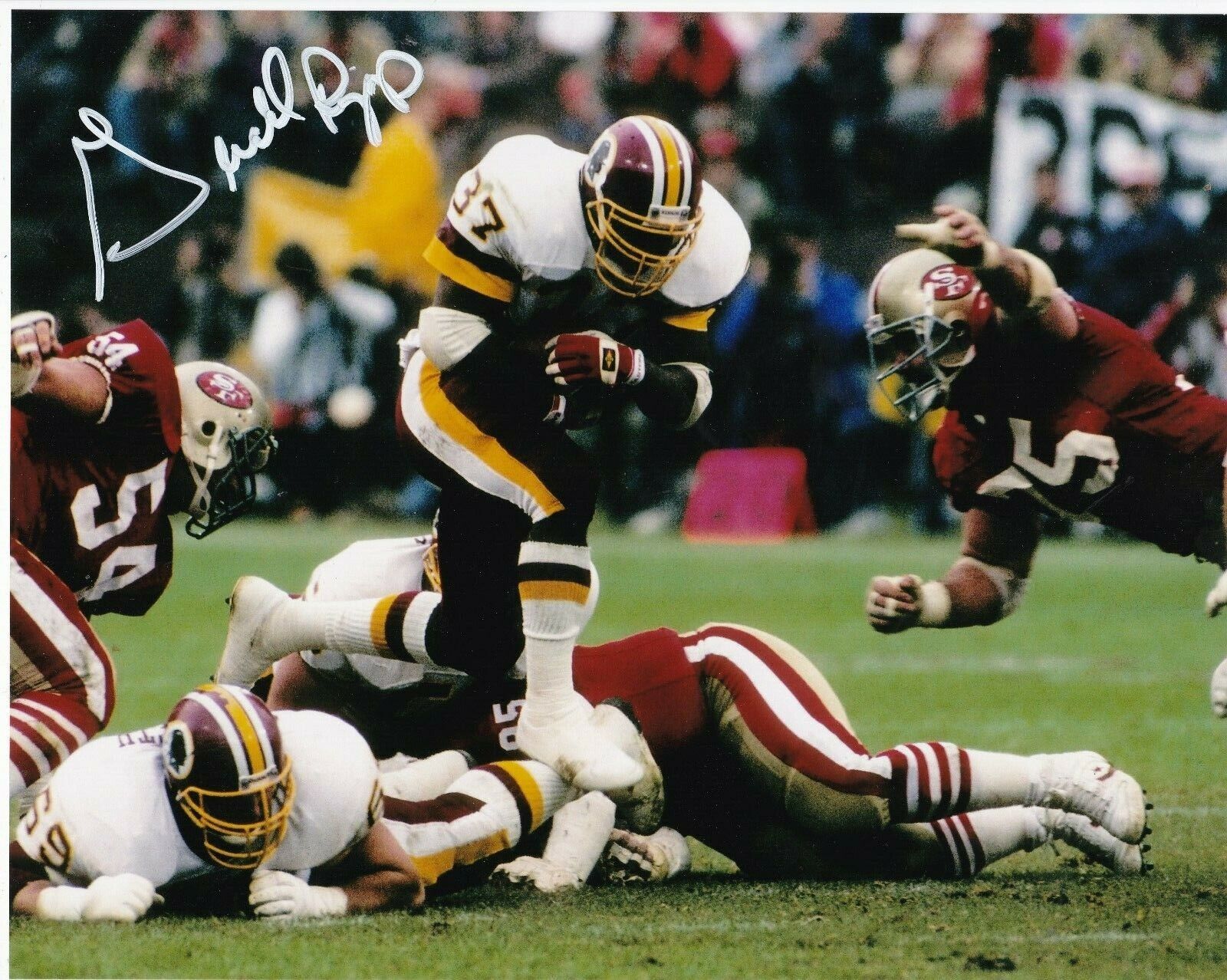 GERALD RIGGS WASHINGTON REDSKINS ACTION SIGNED 8x10 Photo Poster painting